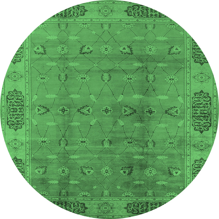 Round Machine Washable Oriental Emerald Green Traditional Area Rugs, wshurb2992emgrn