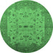 Round Machine Washable Oriental Emerald Green Traditional Area Rugs, wshurb2993emgrn