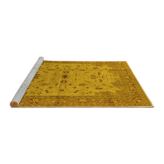 Sideview of Machine Washable Oriental Yellow Traditional Rug, wshurb2993yw