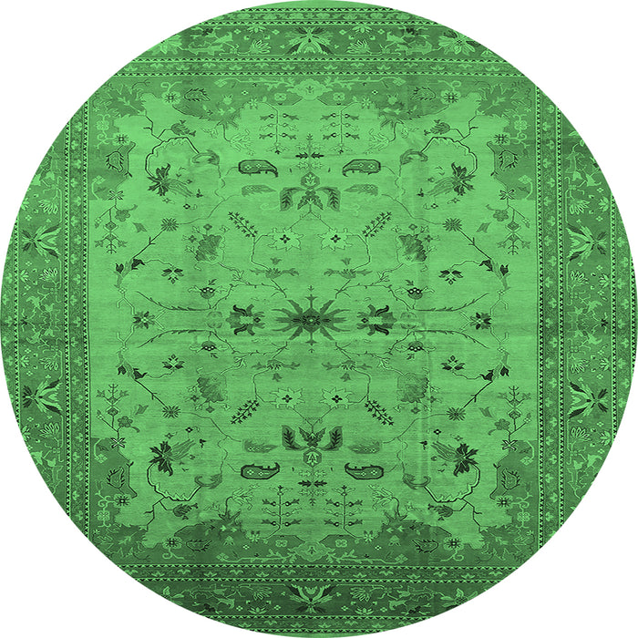 Round Oriental Emerald Green Traditional Rug, urb2993emgrn