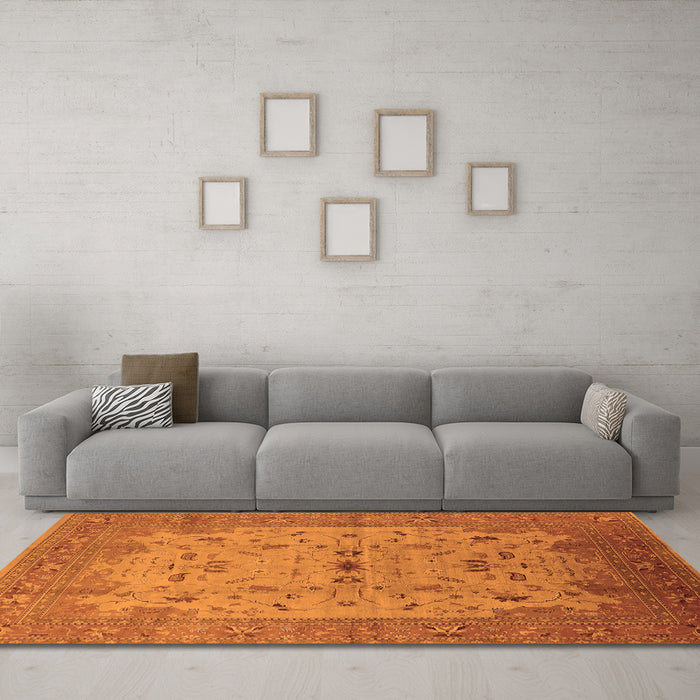 Machine Washable Oriental Orange Traditional Area Rugs in a Living Room, wshurb2993org