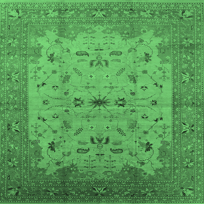 Square Machine Washable Oriental Emerald Green Traditional Area Rugs, wshurb2993emgrn