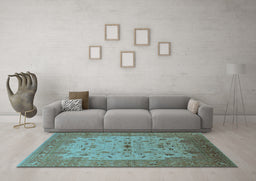 Machine Washable Oriental Light Blue Traditional Rug in a Living Room, wshurb2993lblu