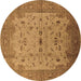 Round Oriental Brown Traditional Rug, urb2993brn