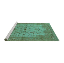 Sideview of Machine Washable Oriental Turquoise Traditional Area Rugs, wshurb2993turq