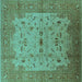 Square Machine Washable Oriental Turquoise Traditional Area Rugs, wshurb2993turq