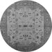 Round Machine Washable Oriental Gray Traditional Rug, wshurb2993gry