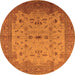 Round Machine Washable Oriental Orange Traditional Area Rugs, wshurb2993org