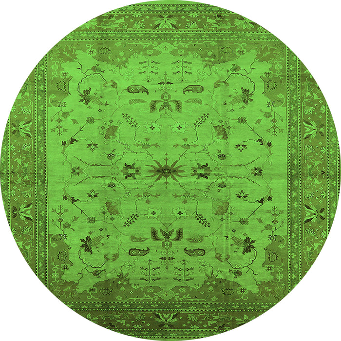 Round Oriental Green Traditional Rug, urb2993grn