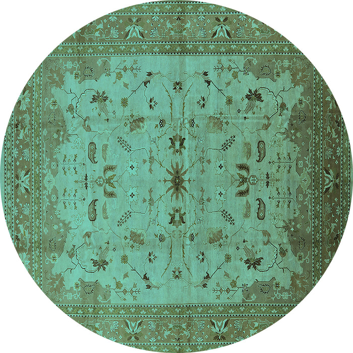 Round Oriental Turquoise Traditional Rug, urb2993turq