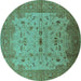 Round Oriental Turquoise Traditional Rug, urb2993turq