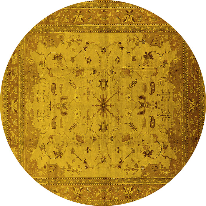 Round Oriental Yellow Traditional Rug, urb2993yw