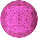 Round Machine Washable Oriental Pink Traditional Rug, wshurb2993pnk