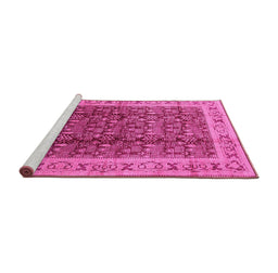 Sideview of Machine Washable Oriental Pink Traditional Rug, wshurb2994pnk