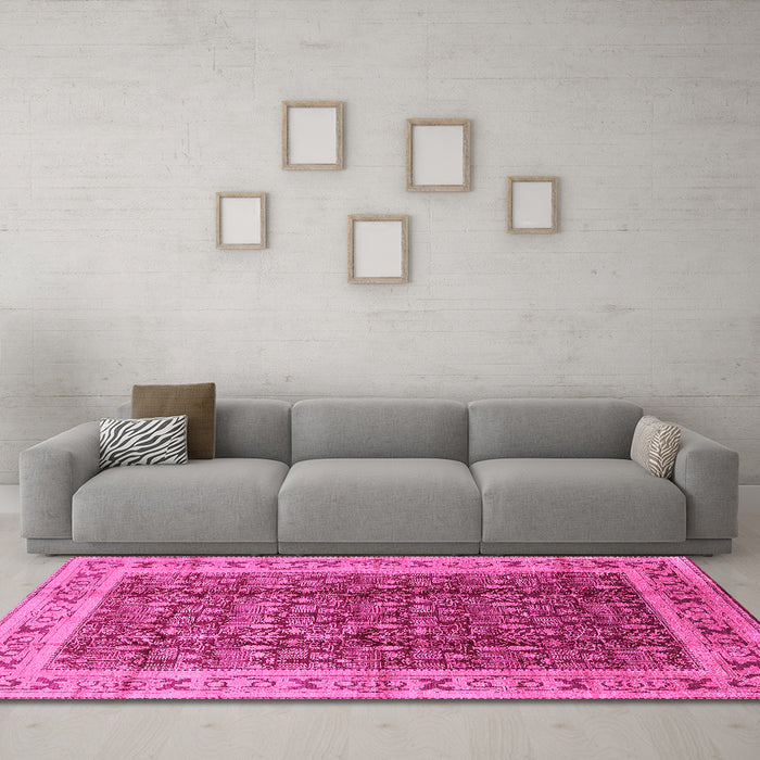 Machine Washable Oriental Pink Traditional Rug in a Living Room, wshurb2994pnk