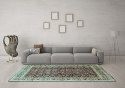 Machine Washable Oriental Light Blue Traditional Rug in a Living Room, wshurb2994lblu