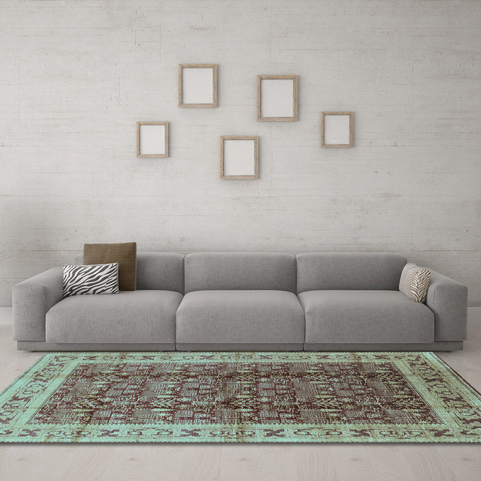 Machine Washable Oriental Light Blue Traditional Rug in a Living Room, wshurb2994lblu