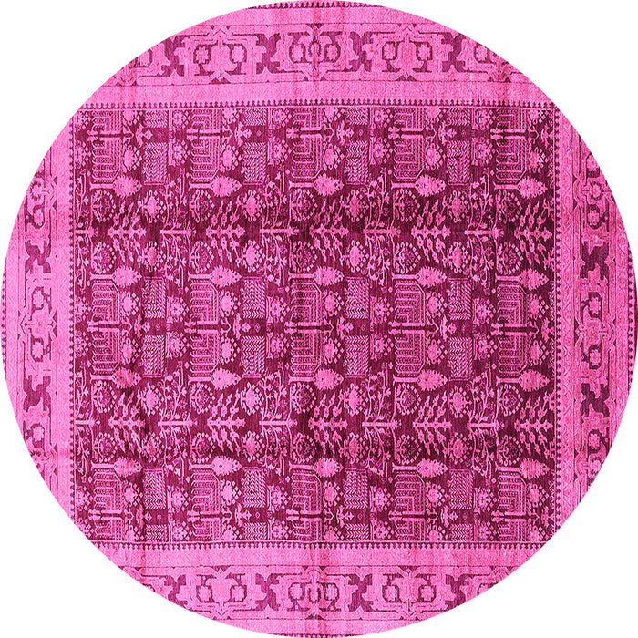 Round Machine Washable Oriental Pink Traditional Rug, wshurb2994pnk