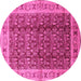 Round Machine Washable Oriental Pink Traditional Rug, wshurb2994pnk