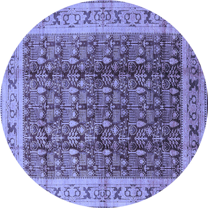 Round Machine Washable Oriental Blue Traditional Rug, wshurb2994blu