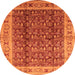 Round Machine Washable Oriental Orange Traditional Area Rugs, wshurb2994org