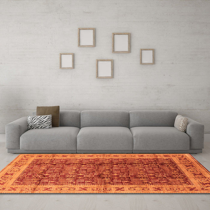 Machine Washable Oriental Orange Traditional Area Rugs in a Living Room, wshurb2994org