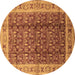 Round Machine Washable Oriental Brown Traditional Rug, wshurb2994brn