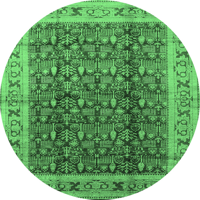 Round Oriental Emerald Green Traditional Rug, urb2994emgrn