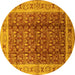 Round Machine Washable Oriental Yellow Traditional Rug, wshurb2994yw