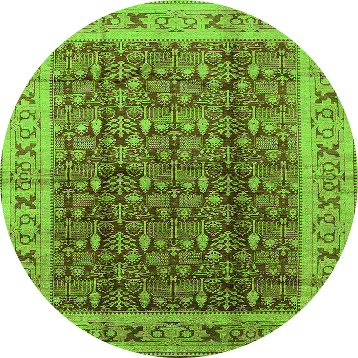 Round Oriental Green Traditional Rug, urb2994grn