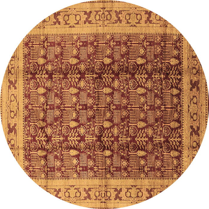 Round Oriental Brown Traditional Rug, urb2994brn