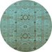 Round Machine Washable Oriental Light Blue Traditional Rug, wshurb2995lblu