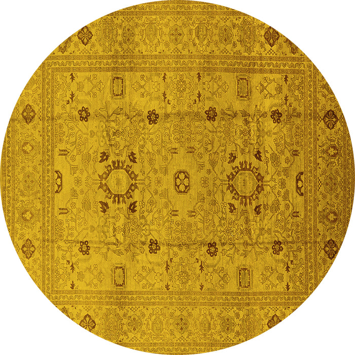 Round Machine Washable Oriental Yellow Traditional Rug, wshurb2995yw