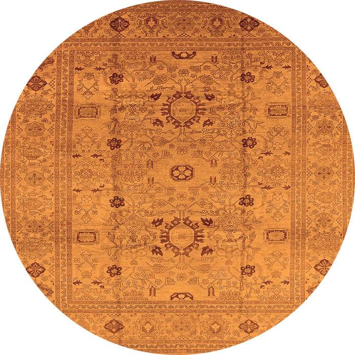Round Machine Washable Oriental Orange Traditional Area Rugs, wshurb2995org