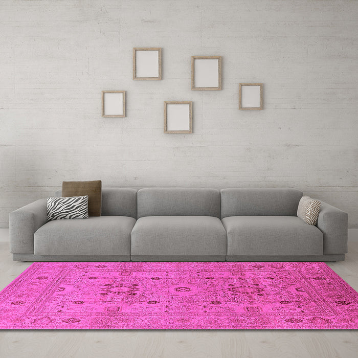 Machine Washable Oriental Pink Traditional Rug in a Living Room, wshurb2995pnk