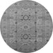 Round Machine Washable Oriental Gray Traditional Rug, wshurb2995gry