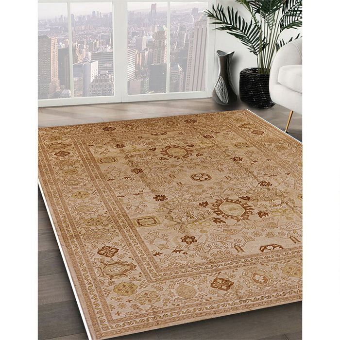 Mid-Century Modern Brown Sand Brown Oriental Rug in Family Room, urb2995