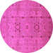 Round Machine Washable Oriental Pink Traditional Rug, wshurb2995pnk