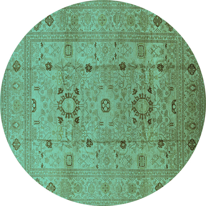 Round Oriental Turquoise Traditional Rug, urb2995turq