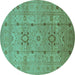 Round Oriental Turquoise Traditional Rug, urb2995turq