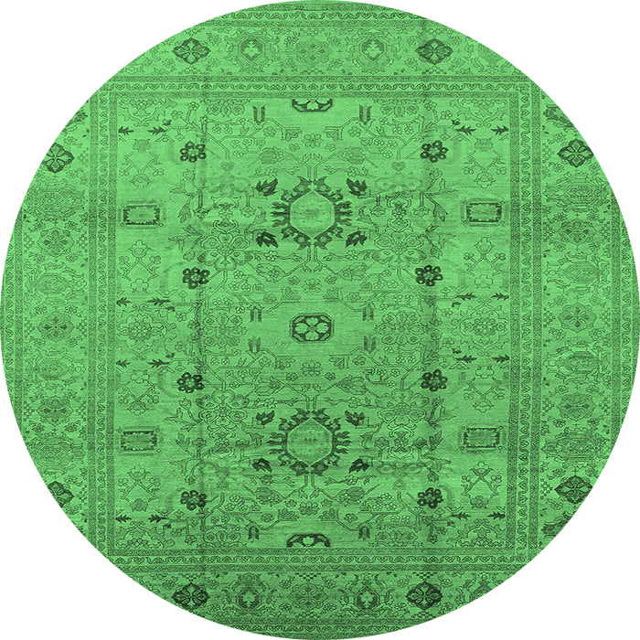 Round Oriental Emerald Green Traditional Rug, urb2995emgrn