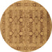 Round Oriental Brown Traditional Rug, urb2996brn