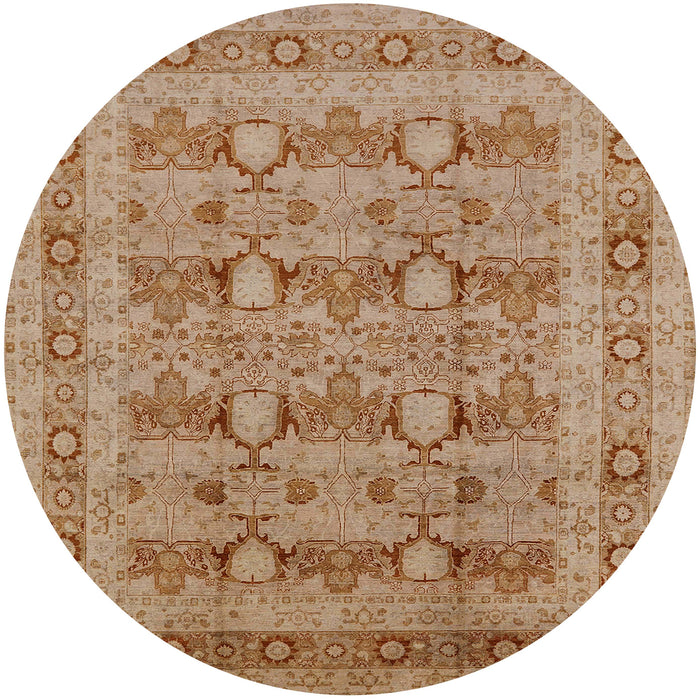 Round Mid-Century Modern Tangerine Pink Oriental Rug, urb2996