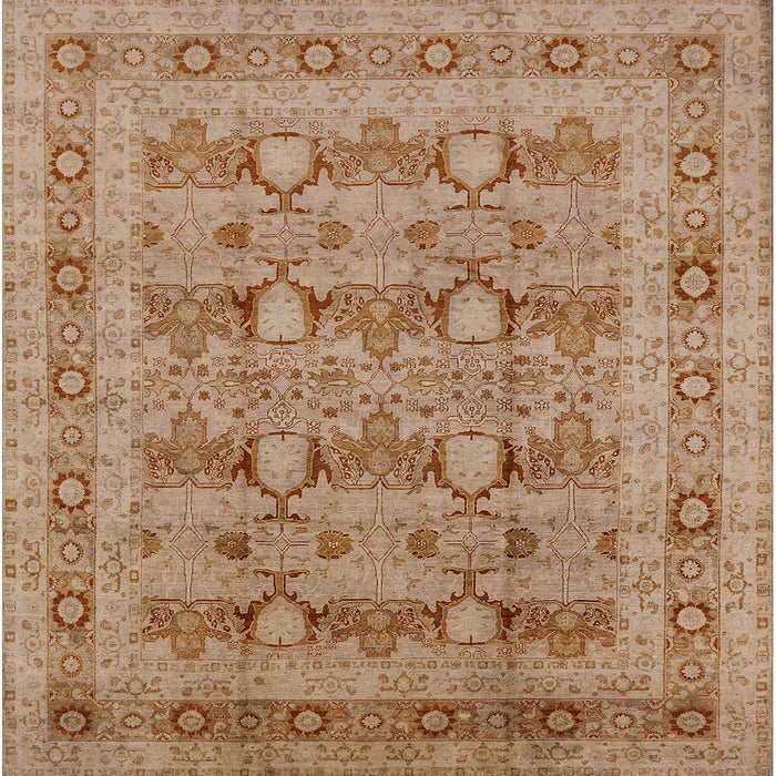 Square Mid-Century Modern Tangerine Pink Oriental Rug, urb2996