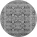 Round Machine Washable Oriental Gray Traditional Rug, wshurb2996gry