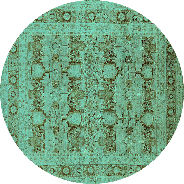 Round Machine Washable Oriental Turquoise Traditional Area Rugs, wshurb2996turq