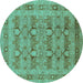Round Machine Washable Oriental Turquoise Traditional Area Rugs, wshurb2996turq
