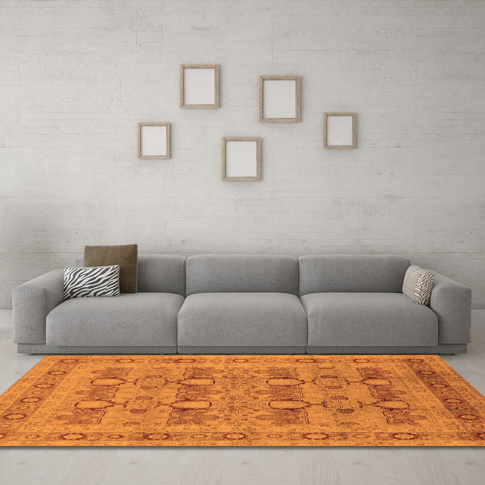 Machine Washable Oriental Orange Traditional Area Rugs in a Living Room, wshurb2996org