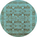 Round Machine Washable Oriental Light Blue Traditional Rug, wshurb2996lblu