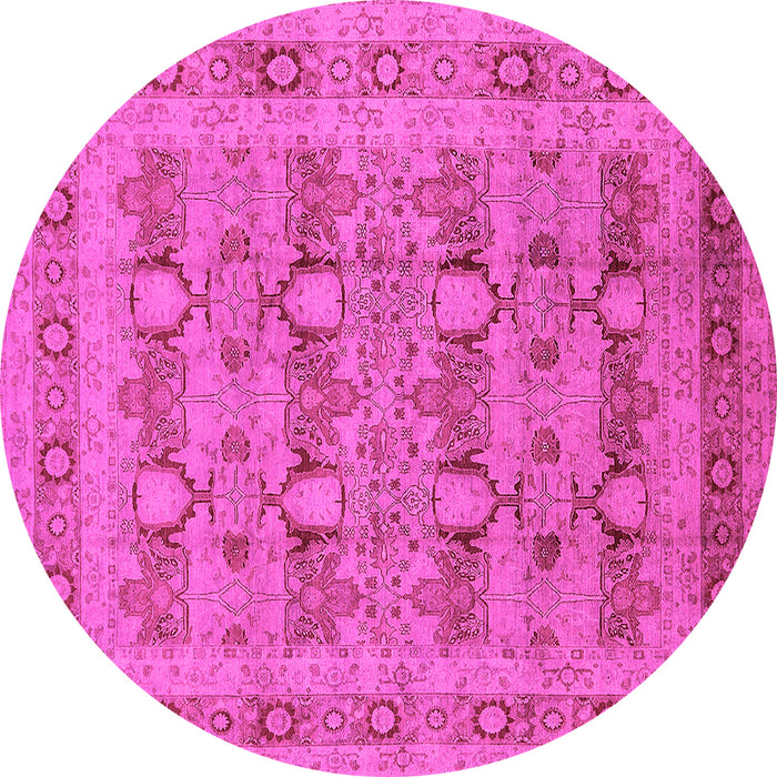 Round Machine Washable Oriental Pink Traditional Rug, wshurb2996pnk
